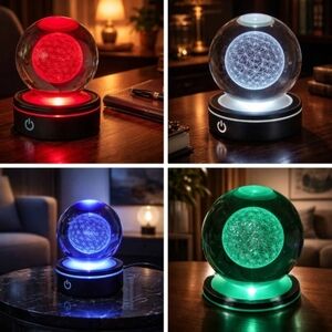 New Miniature 3" Glass Flower Of Life Gazing Ball Laser Engraved